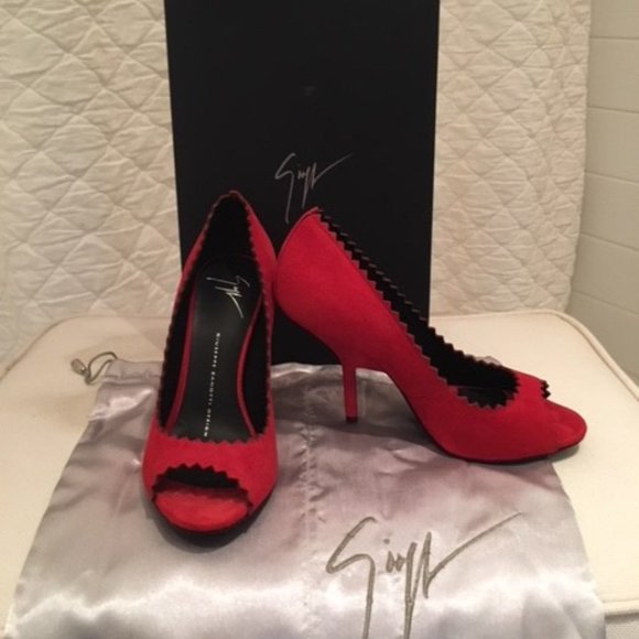 GIUSEPPE ZANOTTI red suede peep toe - Picture 1 of 5